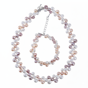 parure perle d'eau douce 6-8 mm multicolore