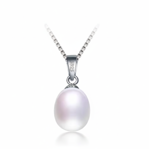 Collier ras de cou avec pendentif en perle d'eau douce blanche 8-9 mm, chaîne couleur argent