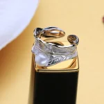 bague feuille argentée