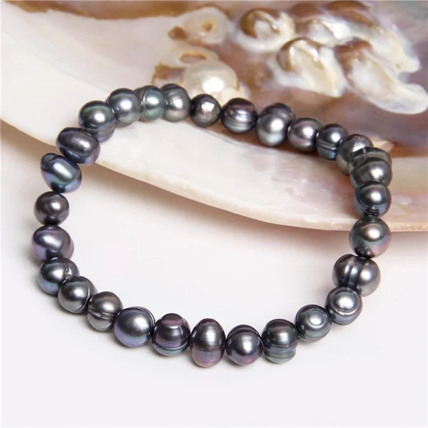 bracelet élastique perle d'eau douce noire