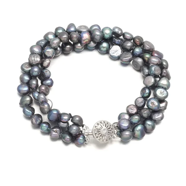 bracelet perle d'eau douce noir arc-en-ciel