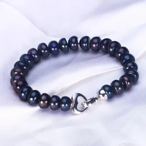 bracelet perle d'eau douce semi-ronde noire