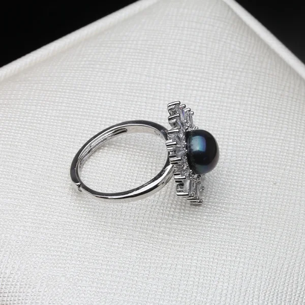 Bague fleurie perle d'eau douce noire 5-6 mm