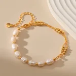 bracelet fashion perle de culture chaîne couleur or