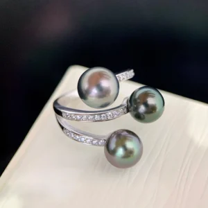 bague perle d'eau douce noire anneau argent