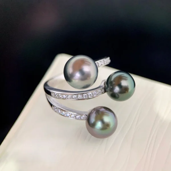 bague perle d'eau douce noire anneau argent