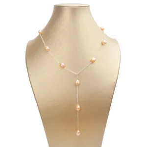 collier sautoir perle d'eau douce rose