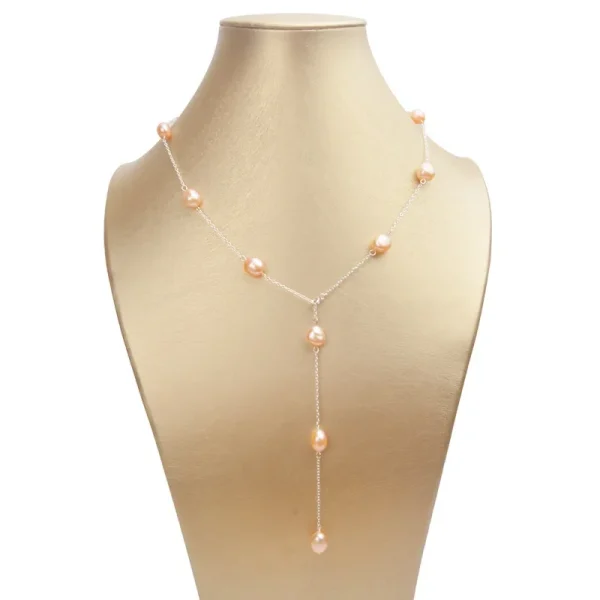 collier sautoir perle d'eau douce rose