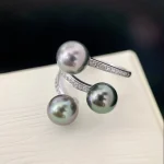 bague perle noire anneau argenté