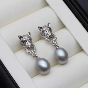 boucles d'oreille vintage perle d'eau douce grise