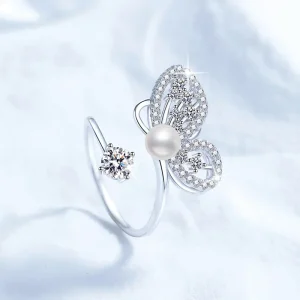 bague perle d'eau douce papillon