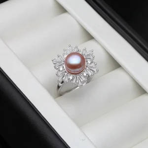 bague fleurie perle d'eau douce violet