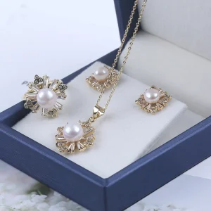 parure perle d'eau douce bouton blanc flocon de neige