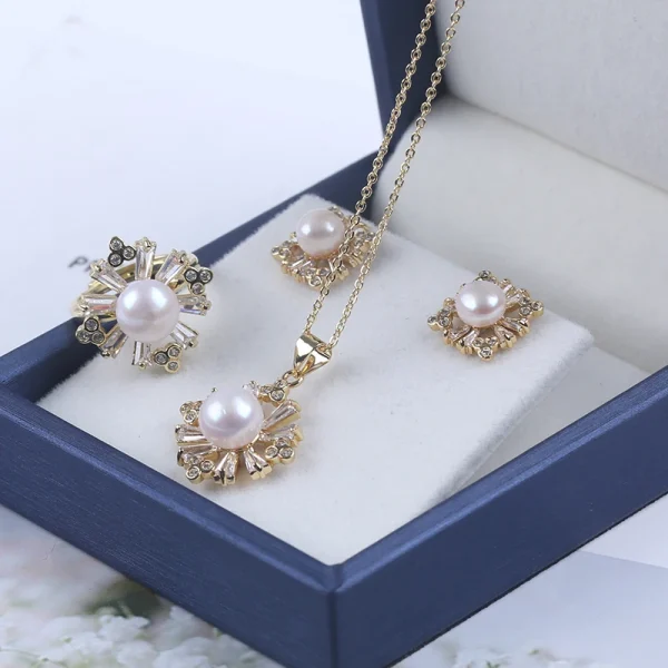 parure perle d'eau douce bouton blanc flocon de neige