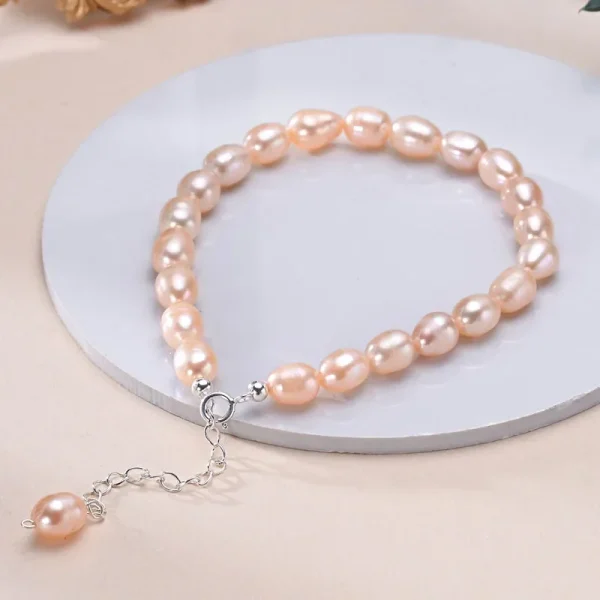 bracelet perle douce rose 6-7 mm