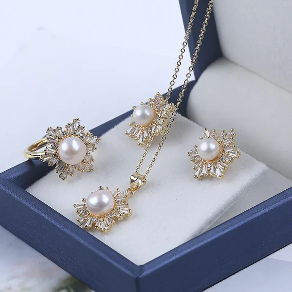 parure perle d'eau douce en forme de bouton blanc sur étoile scintillante