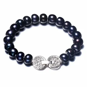 Bracelet lumineux perle d'eau douce noire