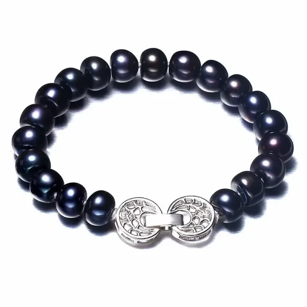 Bracelet lumineux perle d'eau douce noire