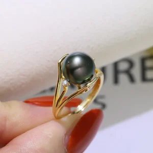 bague perle eau douce noire