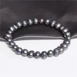 perle d'eau douce noire bracelet élastique