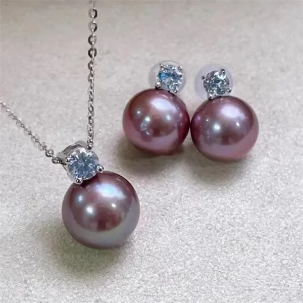 Parure classique perle d'eau douce violet argent