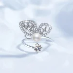 bague argent papillon perle