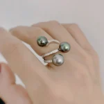 bague noire triple perles anneau argent