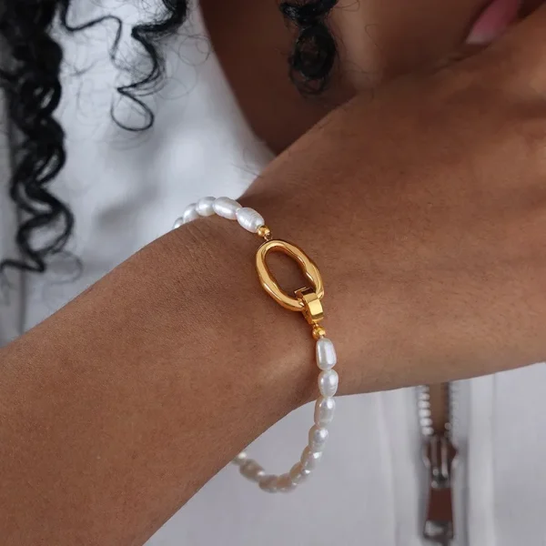 bracelet tendance perle d'eau douce or