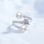 anneau couleur argent avec perle