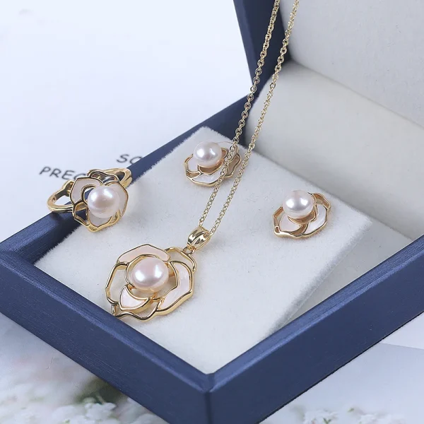 parure perle d'eau douce bouton blanc fleurs