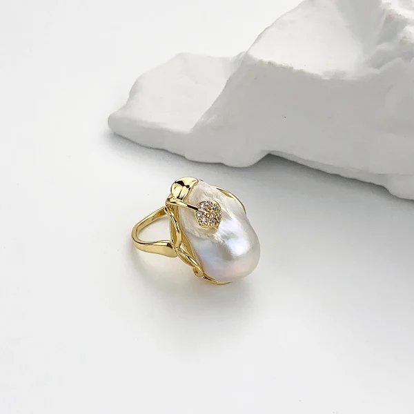 bague cocktail perle baroque blanche anneau couleur or