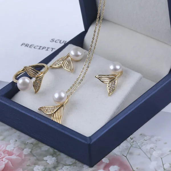 parure perle d'eau douce bouton blanc queue poisson