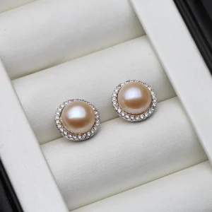 boucles d'oreille puces en perle d'eau douce rose