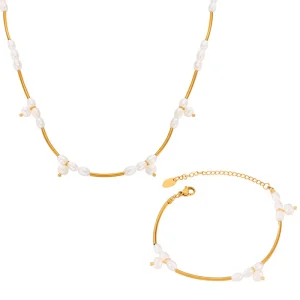 parure tendance perle d'eau douce couleur or