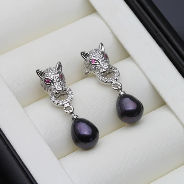boucles d'oreille vintage perle d'eau douce noire