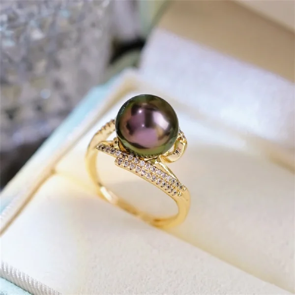 bague perle de Tahiti scintillante couleur or