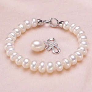 bracelet pendentif perle d'eau douce couleur argent
