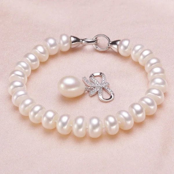bracelet pendentif perle d'eau douce couleur argent