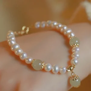 bracelet luxueux perle d'eau douce jade