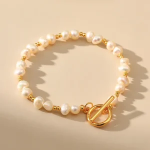 bracelet fashion perle d'eau douce couleur or