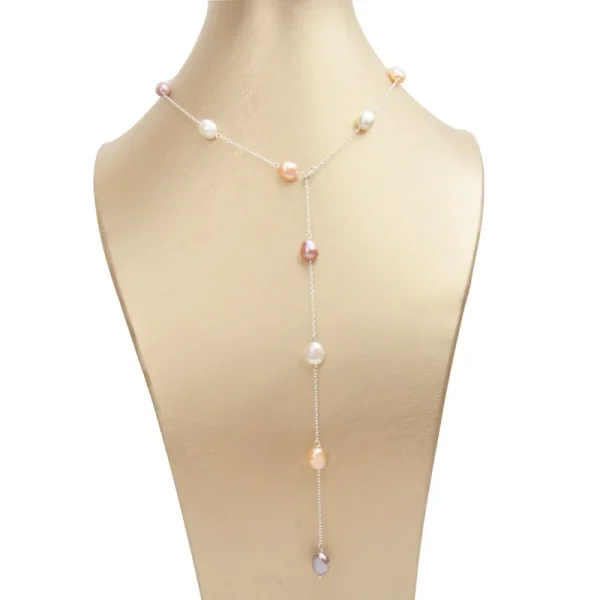 collier sautoir perle d'eau douce multicolore