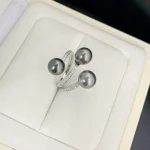bijou perle noire anneau couleur argent