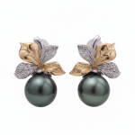 boucles d'oreilles feuilles perles noires Tahiti
