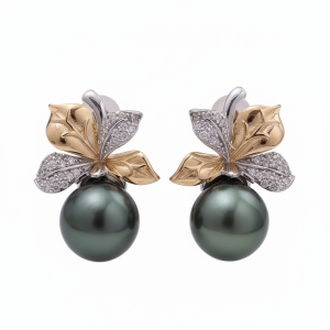 boucles d'oreilles feuilles perles noires Tahiti