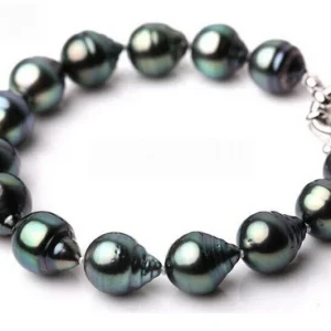 Bracelet en perles noires naturelles de Tahiti 10-13 mm en forme de goutte