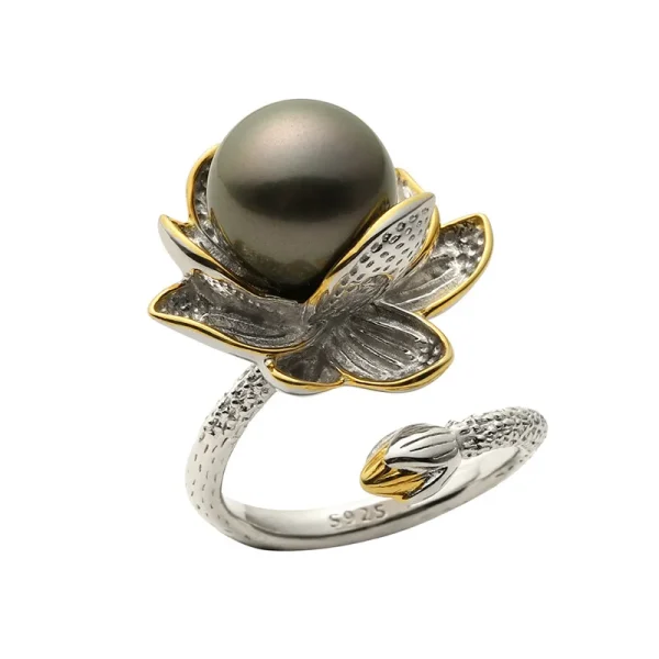 bague perle de Tahiti fleur
