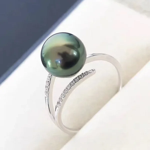 bague ouverte en zircon brillant avec perle de Tahiti