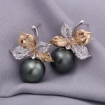 perles noires Tahiti en boucles d'oreilles feuilles