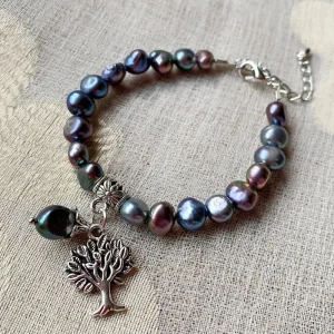 bracelet vintage perle de culture noire arc en ciel