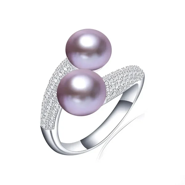 bague double perle de culture violet
